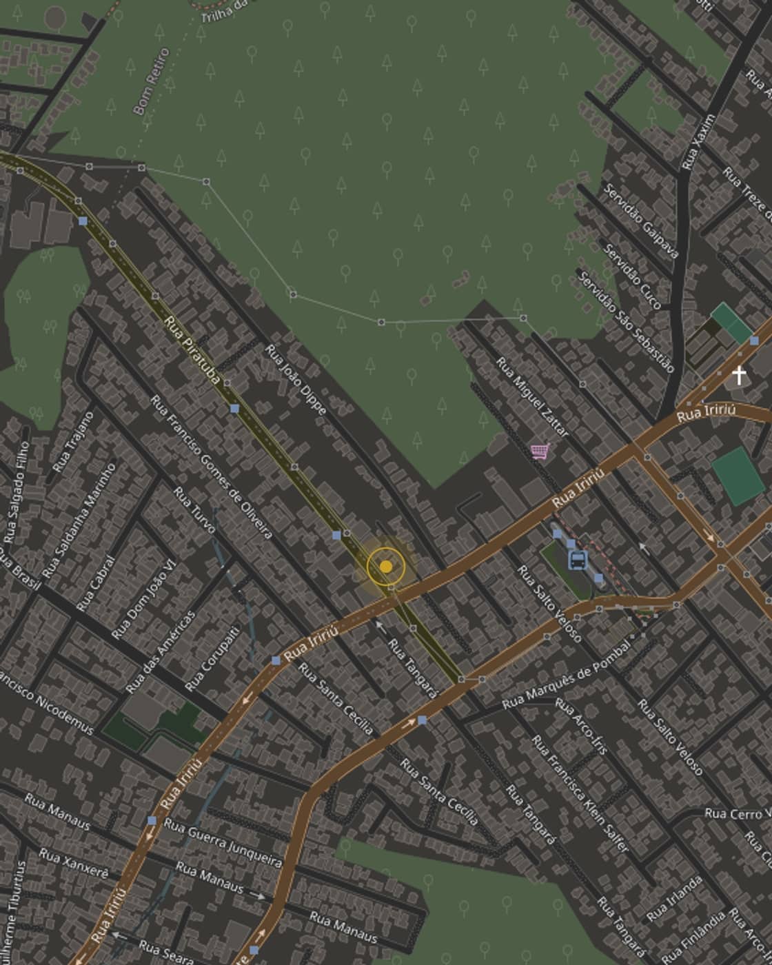 Mapa do entorno da Rua Piratuba, nº 38, no bairro Iririú, em Joinville/SC, com a localização do escritório assinalada